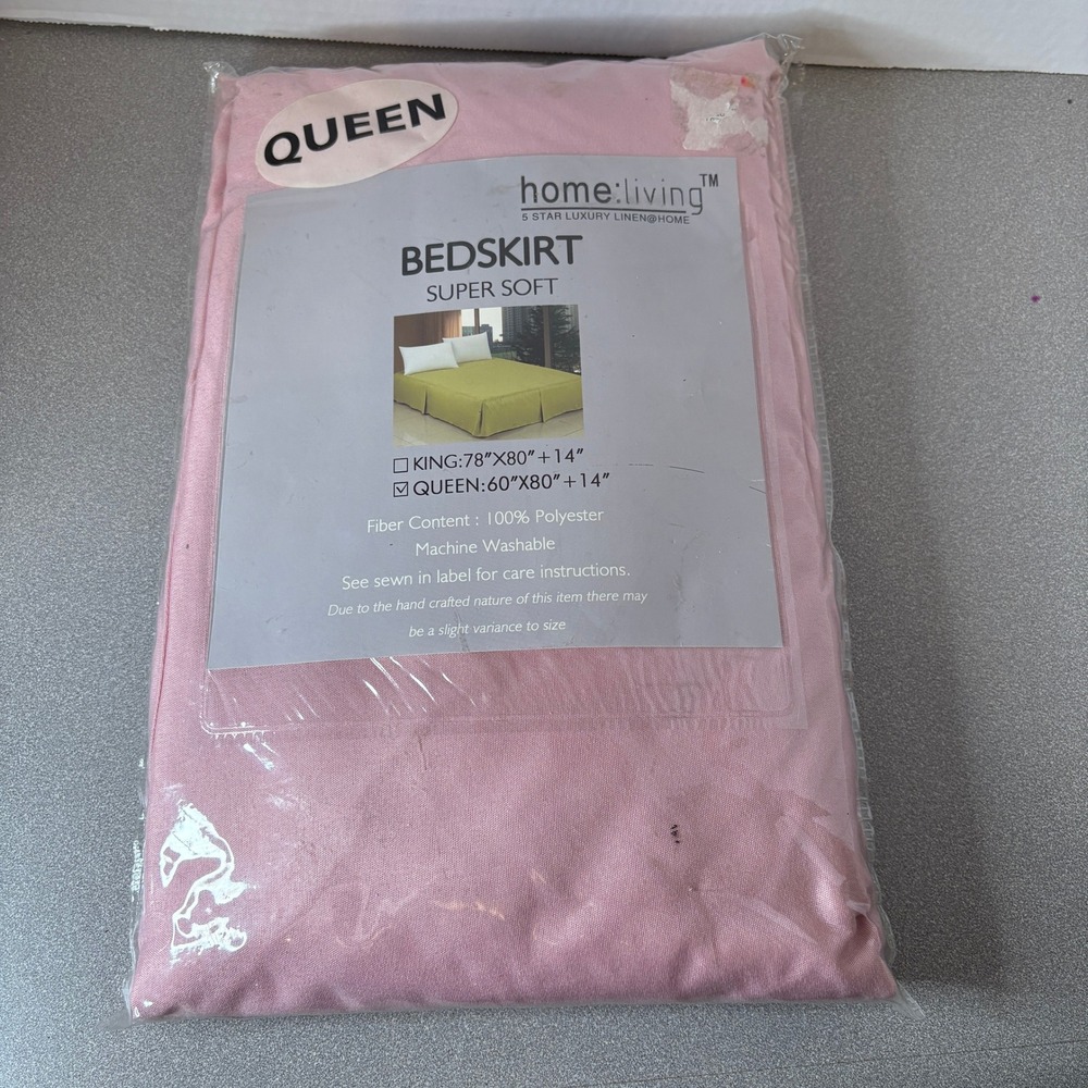 home living Queen Size 60x80+14 Pink Polyester Bed Skirt Super Soft